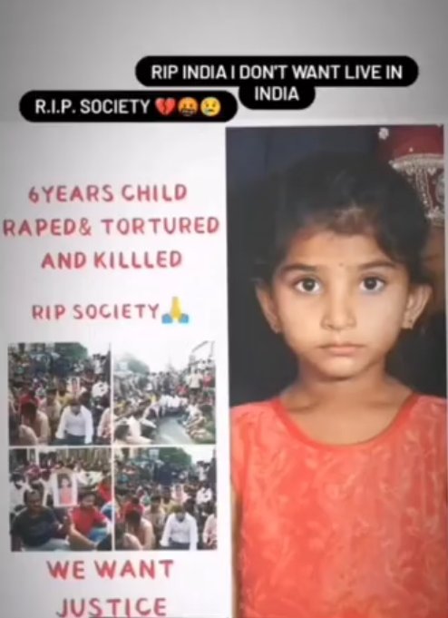 DhamechaShruti's tweet photo. Every time people show the reason for short clothes, now this 6 year old girl...???
We Want justice for 6 year old chitra.......
#ripchithra
#rape
#youthaginstrape
#saiyadav
#musheerabad
#norape
#JusticeForchitra
#rapeMukatbharat https://t.co/iNtSSiubMH
