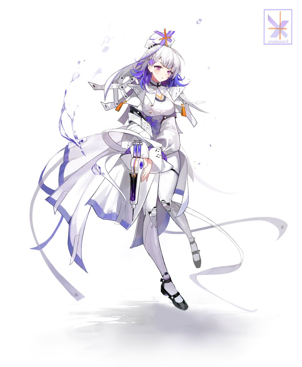 1girl solo purple eyes holding breasts white background purple hair  illustration images