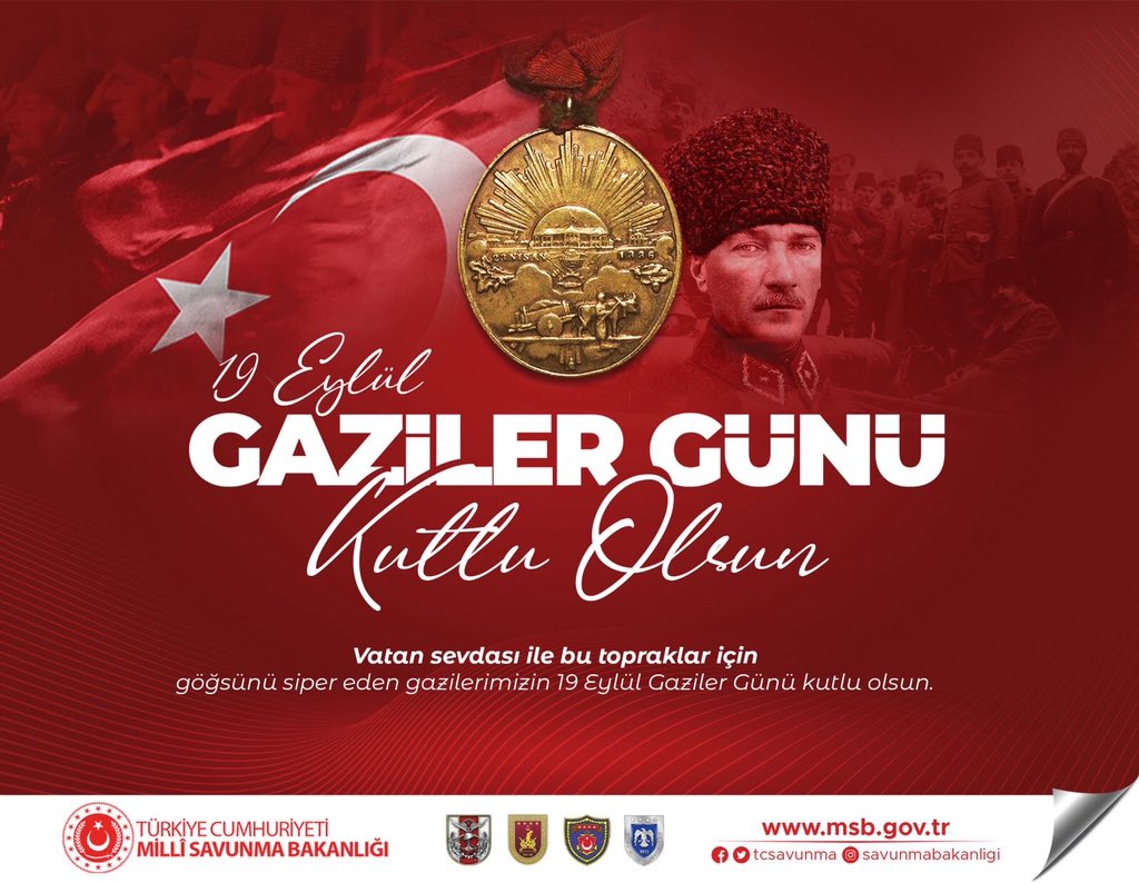 tcsavunma's tweet photo. Ülkemiz ve asil milletimiz için canlarını hiçe sayan Kahraman Gazilerimizin, Gaziler Günü kutlu olsun. Başta Gazi Mustafa Kemal Atatürk olmak üzere ebediyete intikal etmiş Gazilerimizi rahmetle anıyor, hayattaki Gazilerimize sağlıklı ve mutlu bir yaşam diliyoruz.
#GazilerGünü🇹🇷 https://t.co/k1gmxekkzr