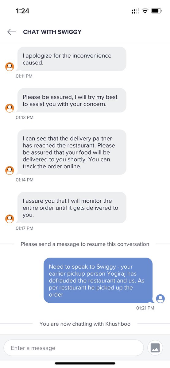VinitSo57069396's tweet photo. @swiggy_in first your delivery staff defrauds us and then customer support just doesn’t want to speak. Not sure whom you guys are recruiting for delivery or customer support. 👎🏽👎🏽👎🏽 https://t.co/FzeThJ8JIo