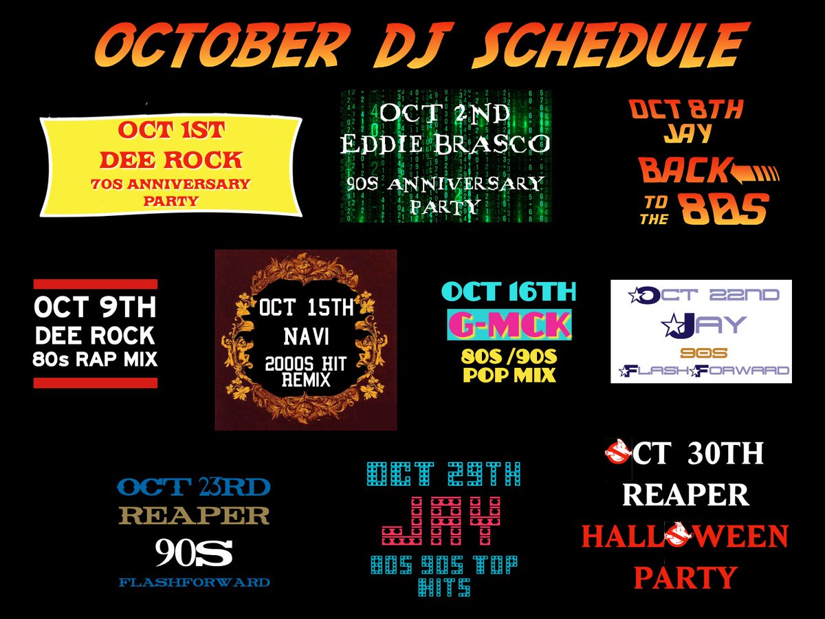 Mark your calendars!!! From the 70s to the early 00s, <a href="/flashbackrtropb/">FlashBack RetroPub</a> has your favorite music decade covered in the month of October 🎶