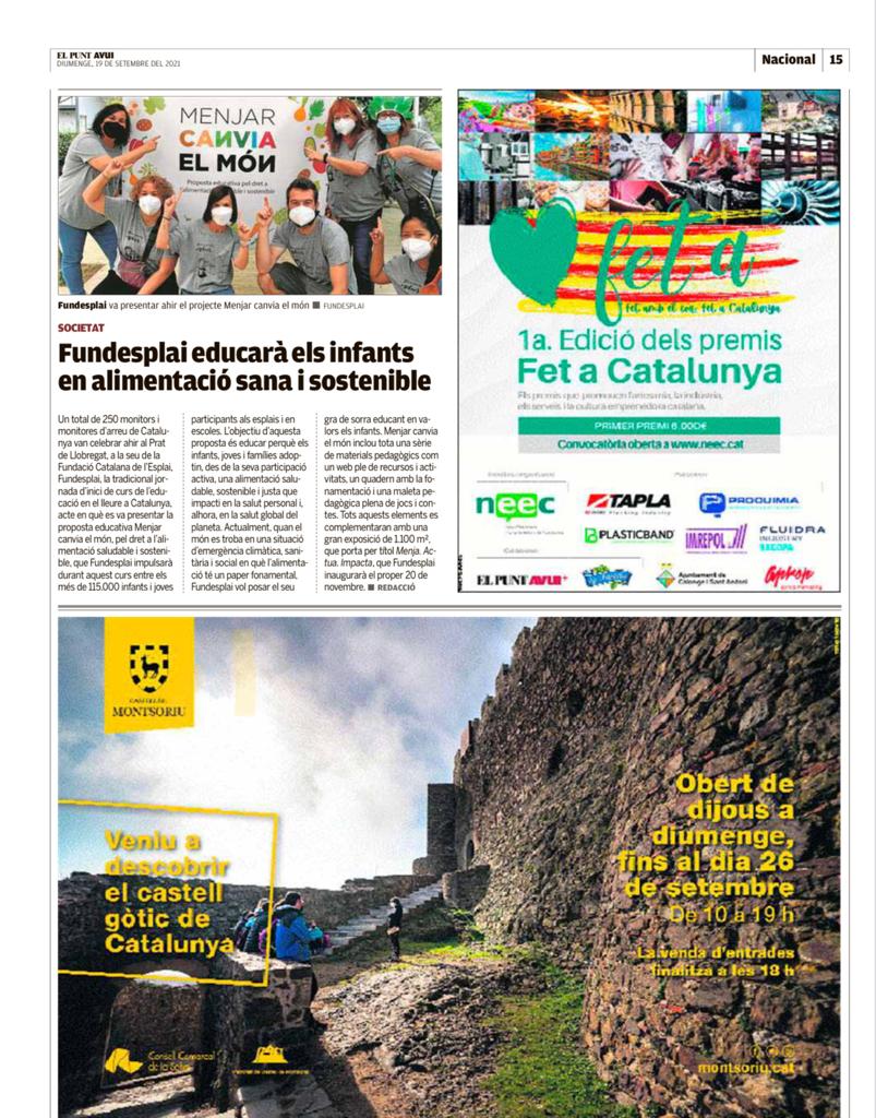 fundesplai's tweet photo. Els mitjans de comunicació es fan ressó de la jornada d'inici de curs dels esplais de @Fedesplai que treballaran la proposta educativa #MenjarCanviaelMón sobre alimentació saludable i sostenible https://t.co/gn557cTvYn