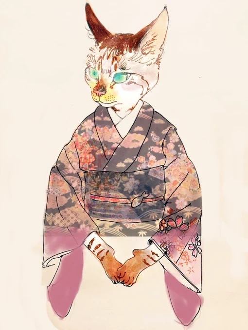 何年か前にボールペンかなんかで描いて、デジタルで色乗せたやつkawaii 