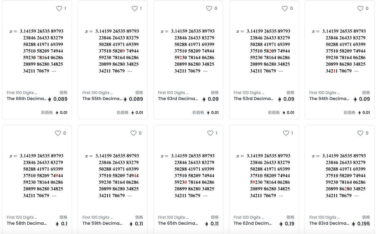 PiDigitsNFT's tweet image. Right now, there are only eight digits below 0.11 ETH on the floor, and then it jumps to 0.19 ETH. In addition, for the first nine purchases from now on you will automatically be entered into a raffle to get another digit🚀
#ToPiOrNotToPi #PiDigits #NFT #NFTGiveaway #NFTCommunity
