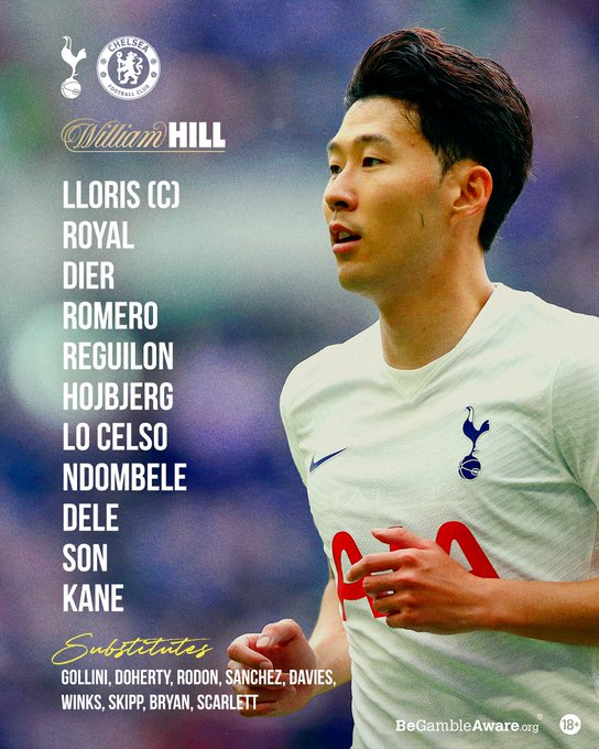 Starting XI: Lloris ©, Royal, Dier, Romero, Reguilon, Hojbjerg, Lo Celso, Ndombele, Dele, Son, Kane   Subs: Gollini, Doherty, Rodon, Sanchez, Davies, Winks, Skipp, Bryan, Scarlett