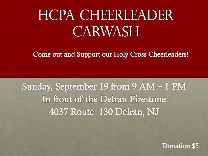 Come get your car washed and support the Holy Cross Cheerleaders! 📣