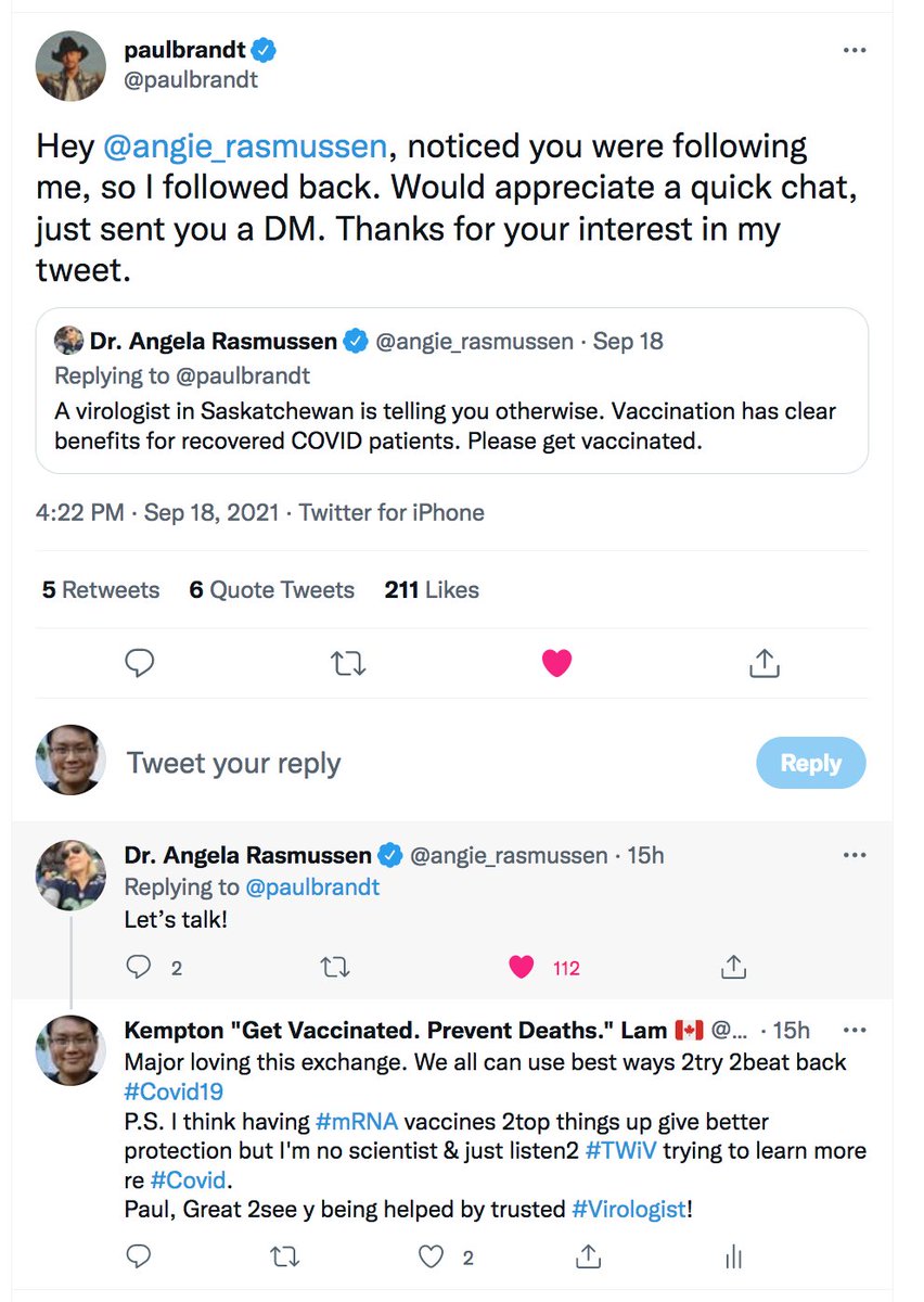 Kempton's tweet image. On this Sunday morning, I'm hoping #Covid19 #Vaccination talk b/n @paulbrandt &amp;amp; @angie_rasmussen goes well creating a #WinWinWinWin!
#Win for Paul's health. #WinWinWin for #Albertan #Canadian &amp;amp; 🌐 followers/lovers of Paul to better fight #Covid19 together!