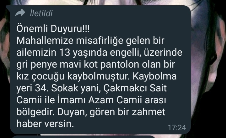 harryjaegerr's tweet photo. Kahramanmaraş/Onikişubat Serintepe Mahallesi 34.sokak civarinda bugün engelli bı kiz cocugu kaybolmus lütfen rtleyip yayabilir miyiz belki bi faydamiz dokunur (çocuğun fotoğrafı) https://t.co/1KPAAmeeJ4