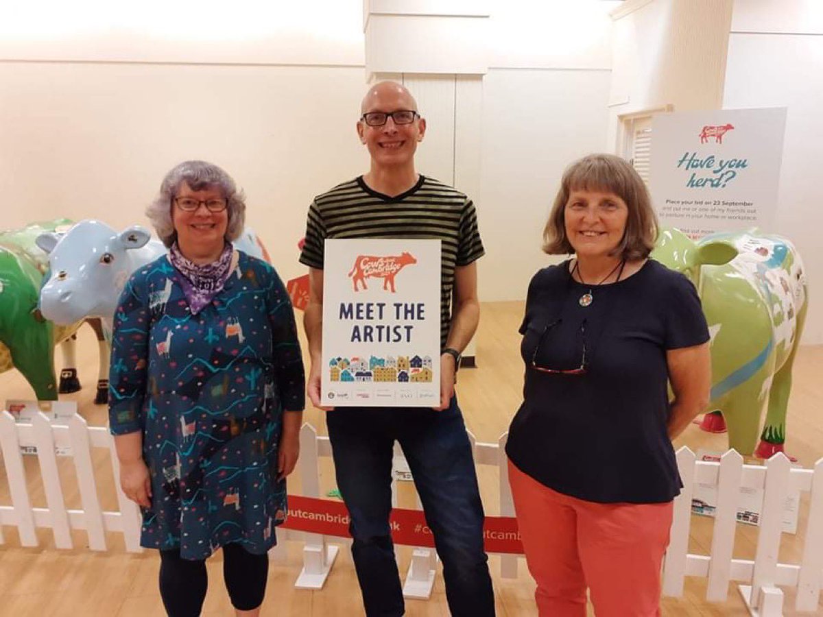 BreakTrailCambs's tweet photo. Thank you so much to our artists today for meeting the public and to hear more about your designs @CambMossCow Udders and Rudders and now for something Udderly different - @montypython themed! #cowsaboutcambridge farewell event closes at 5pm today. The auction is 23 September https://t.co/0kzmX89R5L