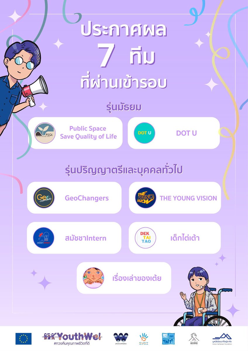 sysithailand's tweet image. 🎉 💜 The Final 7 of YouthWel Hackathon 

ยินดีด้วยจ้า #ทวงคืนคุณภาพชีวิตที่ดี #รัฐสวัสดิการ #YouthWel
