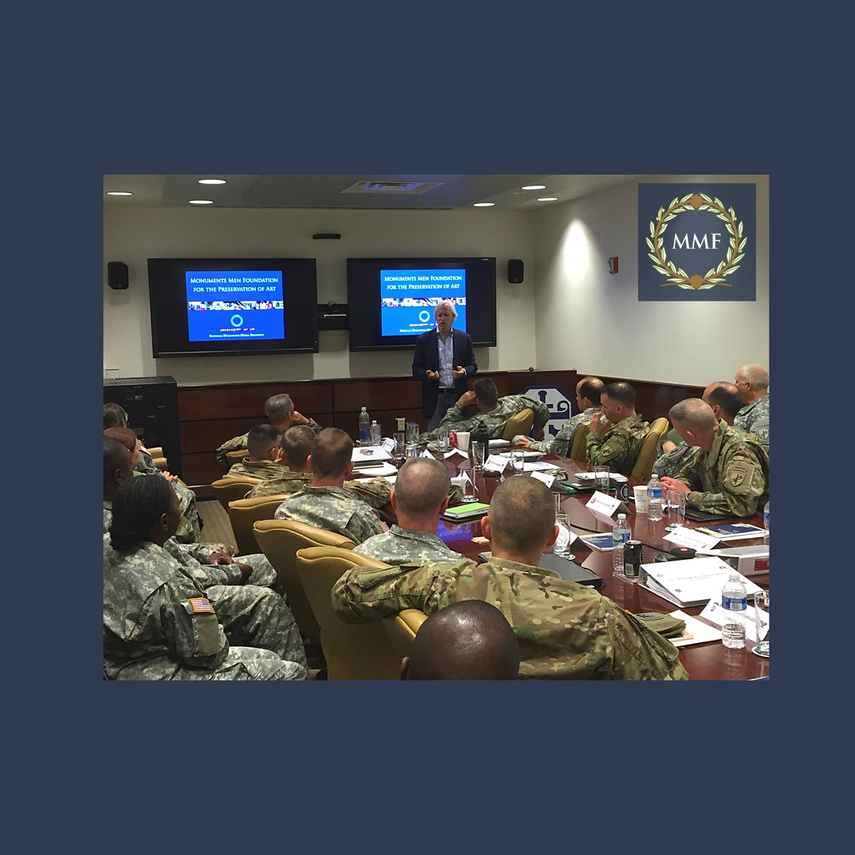 MonumentsMWfnd's tweet photo. 1/2 #FromTheArchives: Our Founder and Chairman @robertedsel in 2016 speaking at #FortMeade to the #352nd Civil Affairs Command about the heritage of their predecessors, and also hear about some of the modern day challenges they regularly confront. @USArmyReserve https://t.co/9xPlfjLd4O