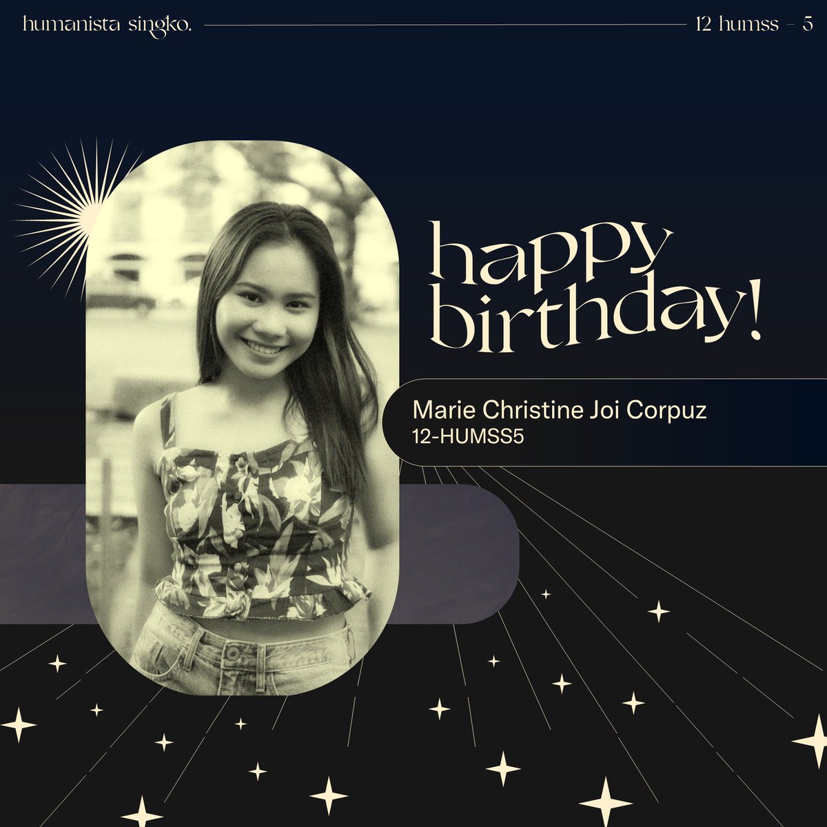 HUMSS_5's tweet photo. To one of Singko's main visual, @smcjoi, we wish you a happy happy birthday! May your special day be filled with overflowing JOI and we wish you all the good things in life! Food trip with you soon sanaaa. Sa ngayon, magbasa ka lang muna diyan at matulog, emz. https://t.co/OHIf6xvBk6