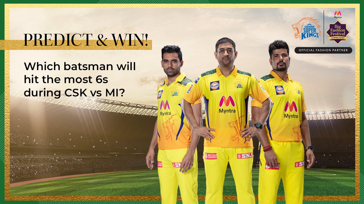 myntra's tweet photo. Will you hit a six with your predictions? 😉 Let's find out! Predict correctly &amp; 1 lucky winner stands a chance to WIN a Myntra Gift Voucher worth Rs. 5000. 
Use #WaitingForMyntraBFF #MyntraBFFisMyBFF
+ follow @myntra to qualify. 
#ContestAlertIndia #Contest #ContestAlert https://t.co/Zahh5cM8sv