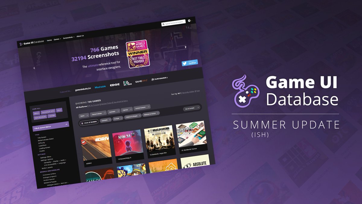 The Summer(ish) Update has landed, and it's a doozy! Check out the humongous list of features, improvements, bug fixes and titles below!

If the database has helped you, please consider RTing this thread so we can spread the word and grow our community ❤️

gameuidatabase.com