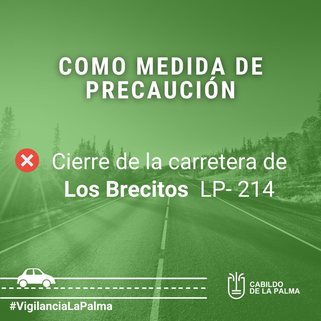 🇪🇸Como medida de precaución
❌Cerramos la carretera de Los Brecitos LP-214
🇬🇧As a precautionary measure
❌We closed the Los Brecitos LP- 214 road. 
#CabildoDeLaPalma #VigilanciaLaPalma