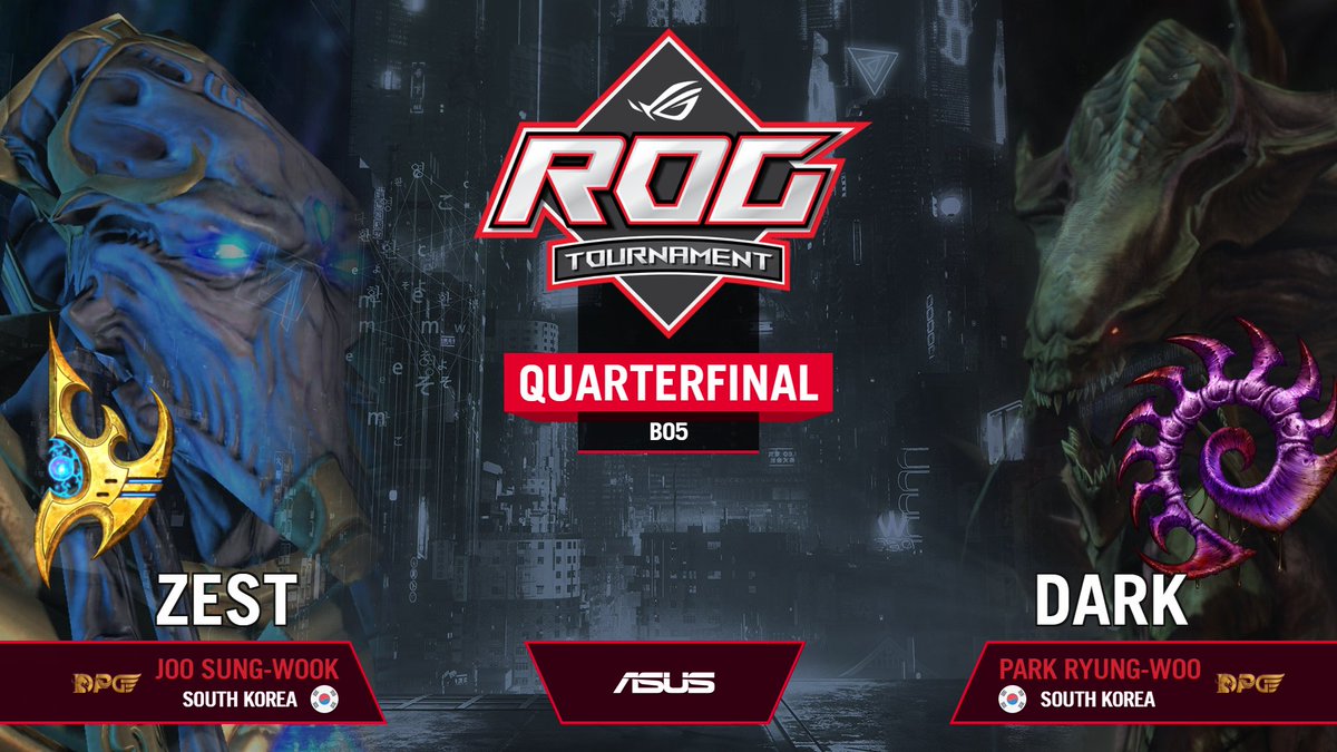 ASUS ROG Tournaments (@rogtournament) on Twitter photo The first quarterfinal match is <a href="/Zest_SC2/">RYE_Zest</a> vs <a href="/sc2Dark/">박령우</a>! Today it's bo5 all the way until the final which is bo7. Come join <a href="/RotterdaM08/">Kevin van der Kooi 🇺🇦</a> & @DeMusliM on stream
twitch.tv/rogtournament
#ASUSROG #starcraft #ESLProTour <a href="/ROGNordic/">ASUS ROG Nordic</a> The first quarterfinal match is <a href="/Zest_SC2/">RYE_Zest</a> vs <a href="/sc2Dark/">박령우</a>! Today it's bo5 all the way until the final which is bo7. Come join <a href="/RotterdaM08/">Kevin van der Kooi 🇺🇦</a> & @DeMusliM on stream
twitch.tv/rogtournament
#ASUSROG #starcraft #ESLProTour <a href="/ROGNordic/">ASUS ROG Nordic</a>