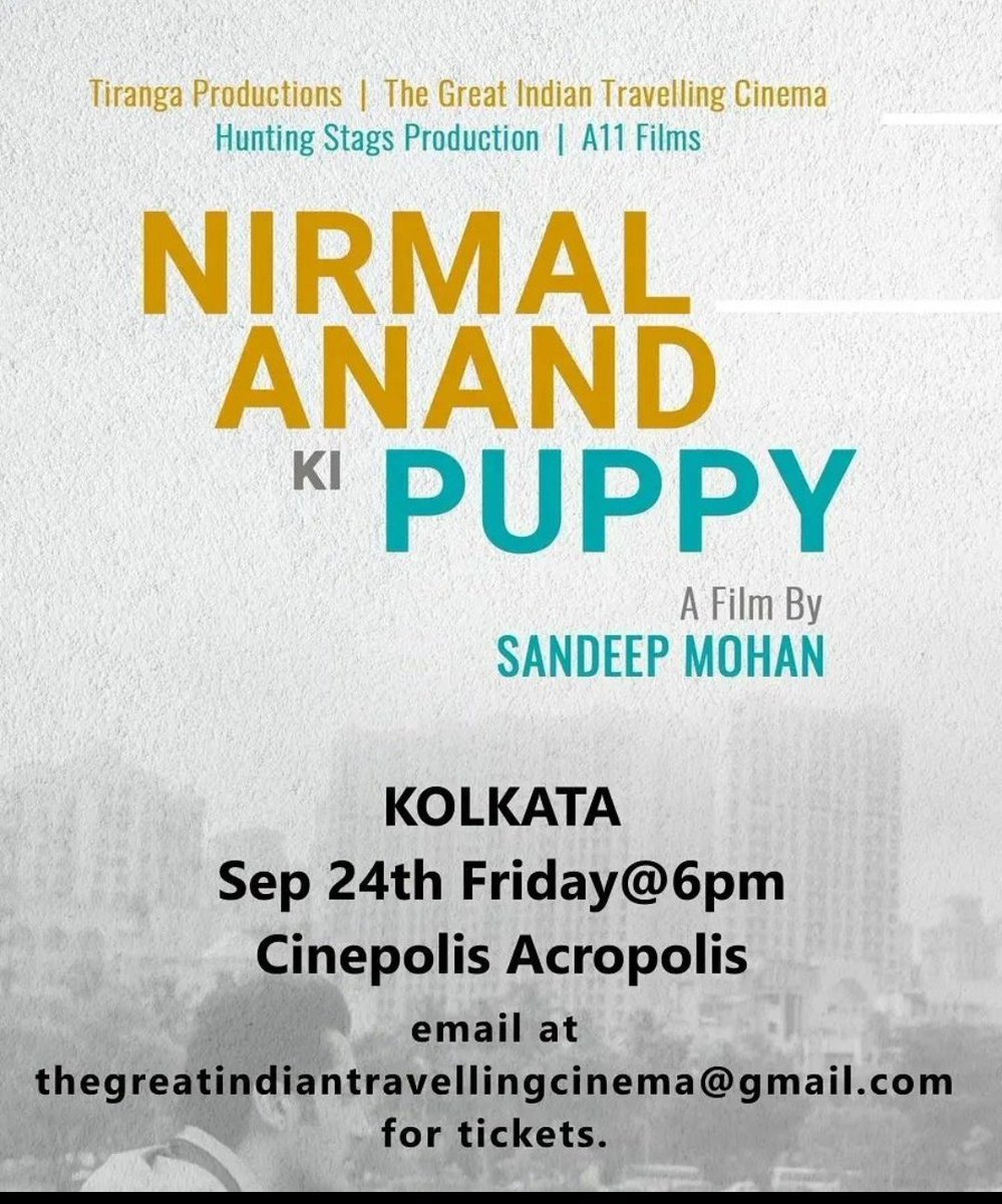 GinnPin's tweet image. After a weekend of screenings in Chandigarh and Delhi, #NirmalAnandKiPuppy comes to #Kolkata 🤗 

@IndiaCinepolis #SandeepMohan @KaranveerKhullr #khushboo @naina_sareen