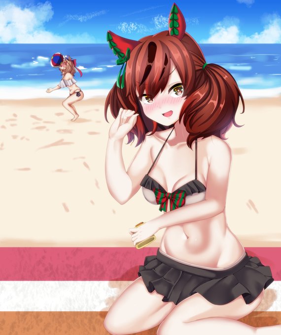 水着ナイスネイチャ #ウマ娘プリティーダービー #ウマ娘 #ナイスネイチャ(ウマ娘) #マチカネタンホイザ(ウマ娘) #水着 #ビキニ #おへそ https://t.co/Z48oGcvgK9 