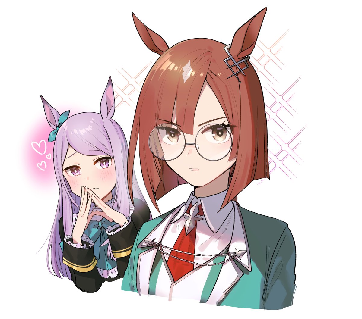 mejiro mcqueen (umamusume) multiple girls animal ears 2girls horse ears glasses long hair purple hair  illustration images