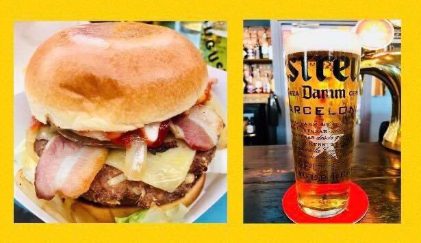 A beer and a burger in the sunshine, or a Sunday Roast? Decisions, decisions  #indieurmston #urmston #loveurmston #sundaylunch #sundaydinner #sundayroast #burger #estrelladamm
