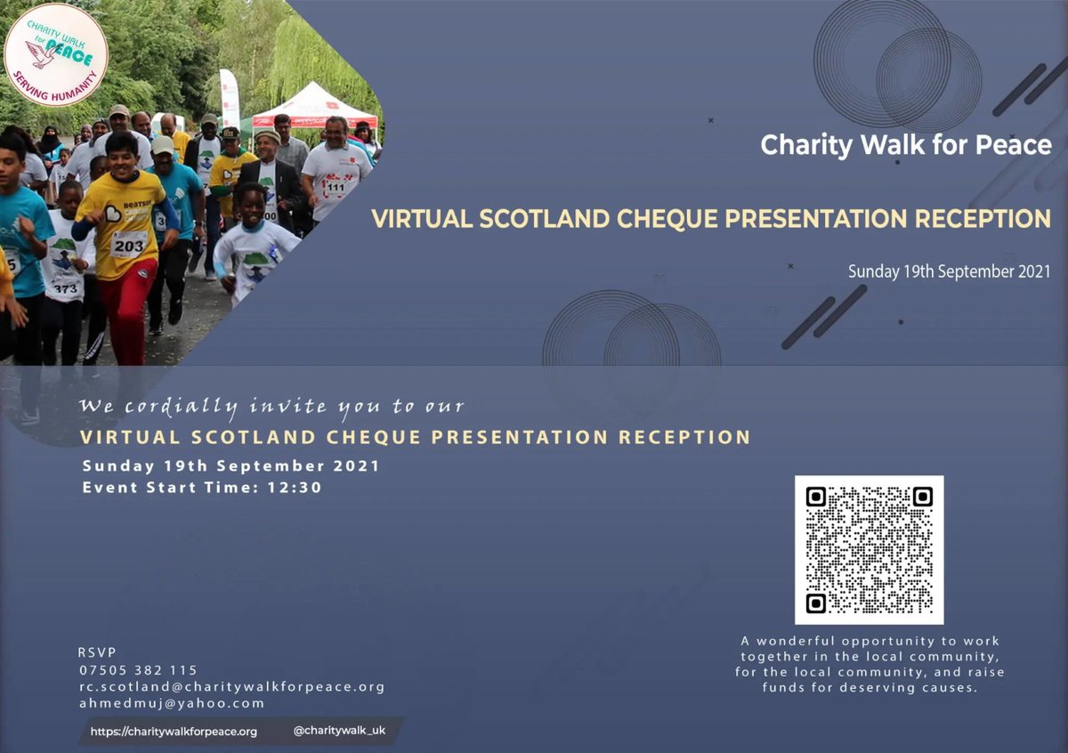 WE ARE LIVE to our flagship virtual cheque presentation event, organised by #Ahmadiyya Muslim Elders Association Scotland in conjunction with @charitywalk_uk. Links to join: youtube.com/watch?v=lWeocN… facebook.com/PAAMAUK/videos…