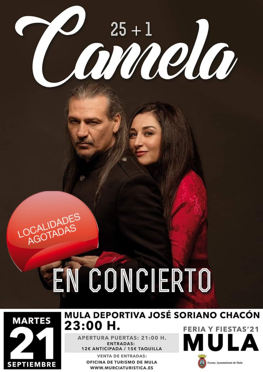 InfoCamela's tweet photo. Próximos conciertos: 

𝟮𝟭/𝟬𝟵: Mula #Murcia
𝗘𝗻𝘁𝗿𝗮𝗱𝗮𝘀 𝗔𝗚𝗢𝗧𝗔𝗗𝗔𝗦
𝟮𝟰/𝟬𝟵: #Cáceres
🎟️  https://t.co/wPeDJ9ZvOS
𝟮𝟱/𝟬𝟵: Pozo Cañada #Albacete
🎟️ https://t.co/8jZgN0pv80

#CamelaGira2021 #CulturaSegura https://t.co/qjpC8RNhpy