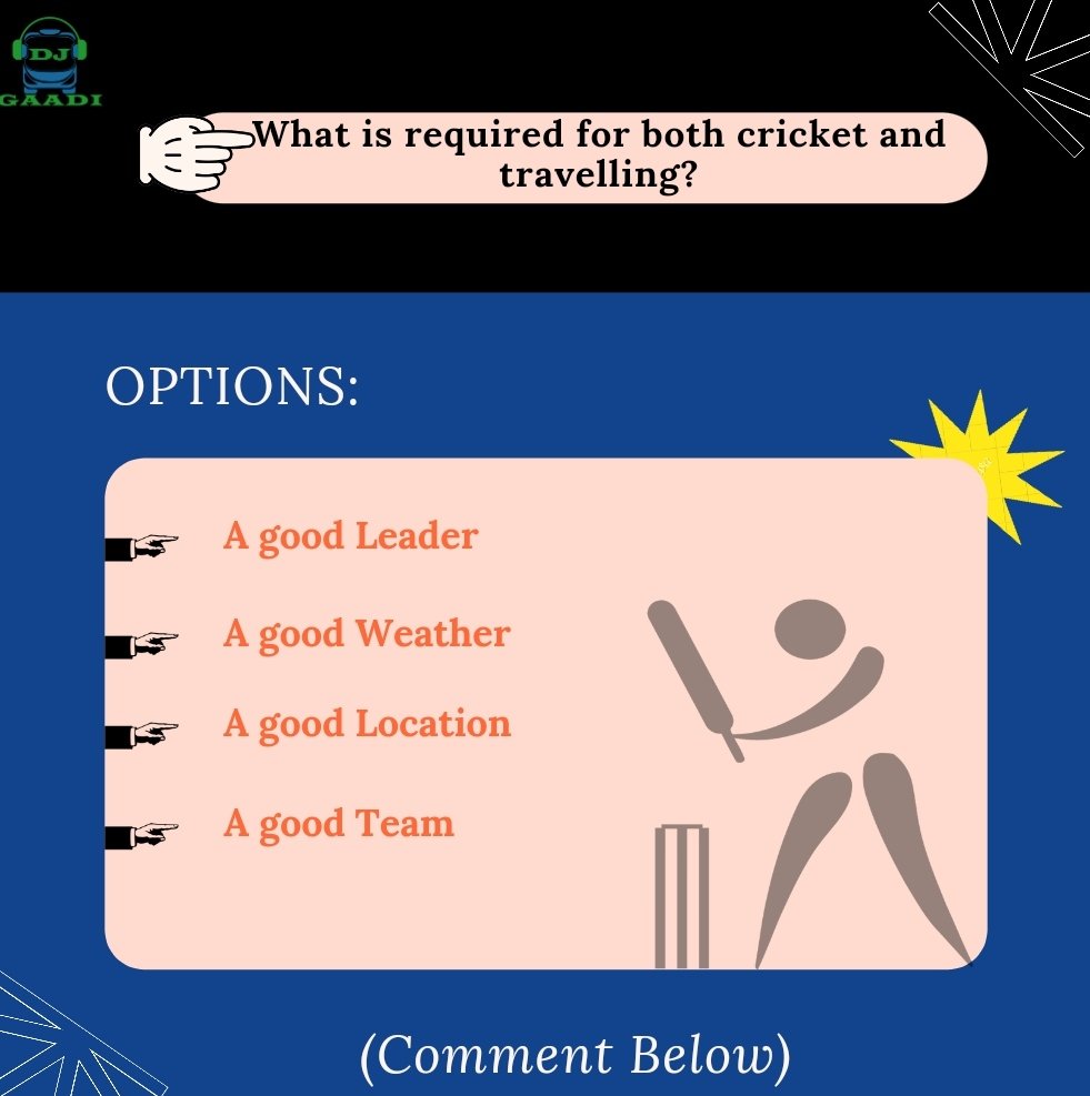DJ Gaadi (@djgaadi) on Twitter photo Give correct answer in the comment box and "Get 5% Off" on your next trip with DJ Gaadi.
Correct answer will be release on 25th September 2021.
(๐๐ง๐ง๐ฆ๐ณ ๐ท๐ข๐ญ๐ช๐ฅ ๐ต๐ช๐ญ๐ญ- 30๐ต๐ฉ ๐๐ฆ๐ฑ๐ต๐ฆ๐ฎ๐ฃ๐ฆ๐ณ 2021)
#djgaadi #quiztime #ipl #cricket #startstoday #match #sunday #win Give correct answer in the comment box and "Get 5% Off" on your next trip with DJ Gaadi.
Correct answer will be release on 25th September 2021.
(๐๐ง๐ง๐ฆ๐ณ ๐ท๐ข๐ญ๐ช๐ฅ ๐ต๐ช๐ญ๐ญ- 30๐ต๐ฉ ๐๐ฆ๐ฑ๐ต๐ฆ๐ฎ๐ฃ๐ฆ๐ณ 2021)
#djgaadi #quiztime #ipl #cricket #startstoday #match #sunday #win