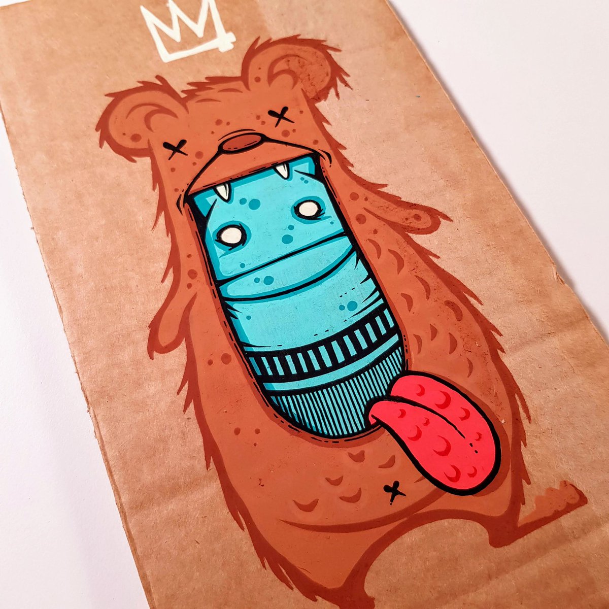 Korporate's tweet photo. What would a worm look like wearing a bear onesie? One of my favourite experimental drawings using Posca pens.
#posca #poscaart #poscapens #poscagallery #korp #korporate #art #bear #worm #onesie https://t.co/E5hIbXAKfc