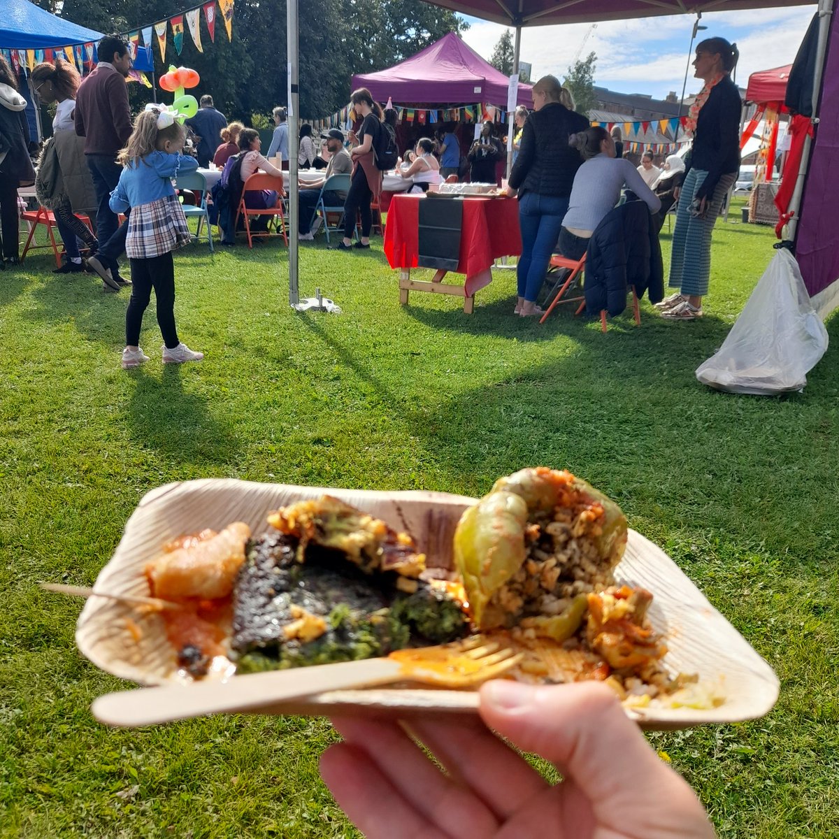 Something very special is happening on Derby Cathedral Green right now and it's all @maisonfoo's fault. Beautiful installations #MeetYourNeighbour with AR by @derbyquad Darius Powell, and then a street party with beautiful international food cooked by volunteers. Party!