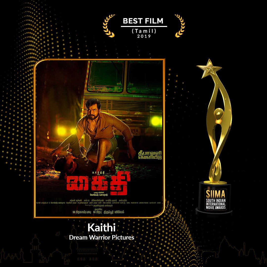 DreamWarriorpic's tweet photo. The Best Film Award for
#Kaithi 
Thank you @siima 

@Karthi_Offl @itsNarain @Dir_Lokesh @SamCSmusic @sathyaDP @philoedit @prabhu_sr 

#SIIMA2019 #SIIMA2021 https://t.co/UGWcbsnSoM