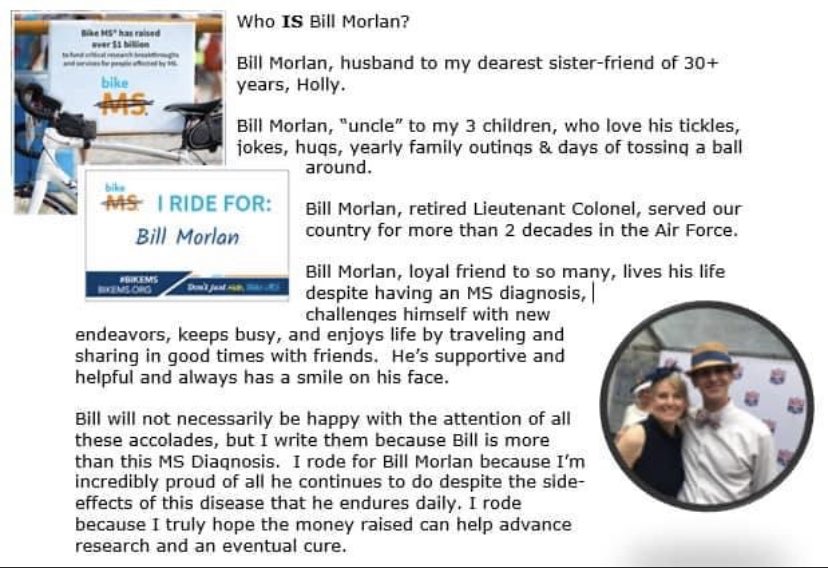 In 3 weeks I’ll ride 100 miles for MS. My best friend’s husband was diagnosed 10 years ago. Please consider donating to help further research for this disease in honor of my friend or someone else you may know living with MS. mssociety.donordrive.com/index.cfm?fuse…