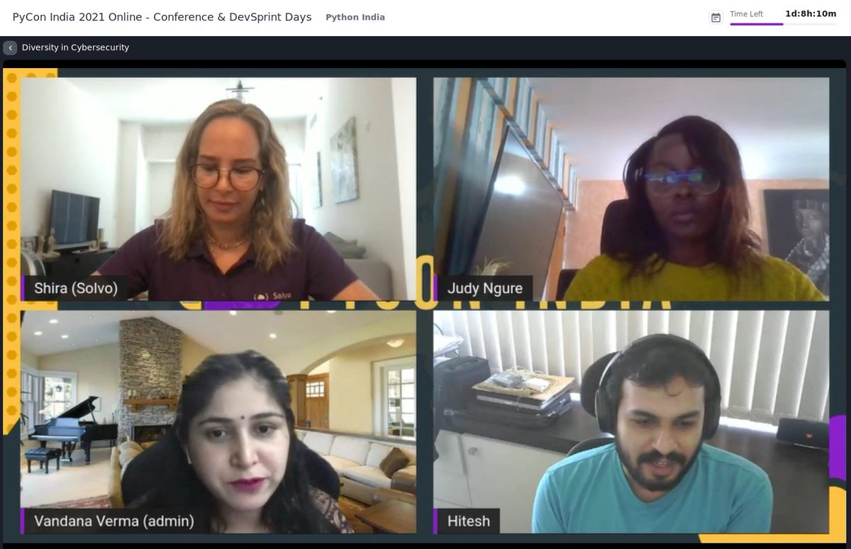 Panel discussion on "Diversity in Cybersecurity" in stage 1 #PyConIndia2021 <a href="/pyconindia/">PyCon India</a>