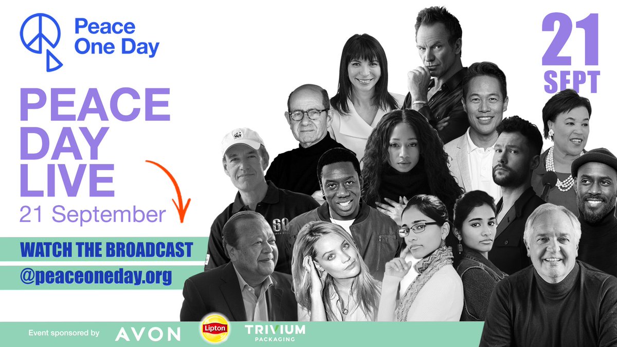 JeremyGilley's tweet photo. Peace Day Live begins at 2pm BST on 21 September, tune in for special interviews, Words of Peace, musical performances, panel discussions and more. Watch the free broadcast @peaceoneday on Twitter, or at https://t.co/j4siSyFAsm.

#PeaceDay #Liptonicetea #Avon https://t.co/8Tdd4jpuNS