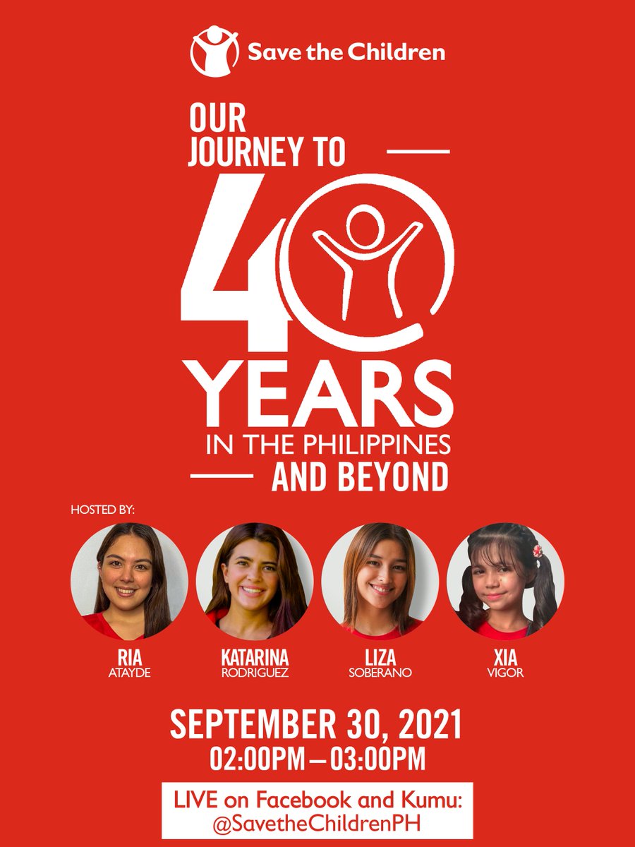SaveChildrenPH's tweet photo. YOU’RE INVITED to Save the Children Philippines’ 40th Anniversary celebration this September 30, 2-3pm. Let’s take a look at our journey together in the last 4 decades &amp; talk about how we can continue working to provide children w/ the future they deserve. #SavetheChildrenPHat40 https://t.co/wmoyxhs4I5