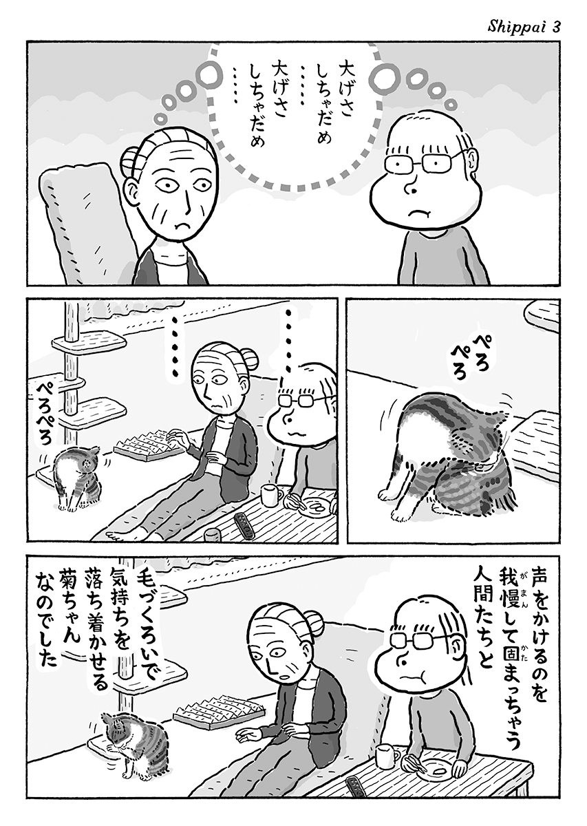 3ページ猫漫画「失敗したとき」 #猫の菊ちゃん 