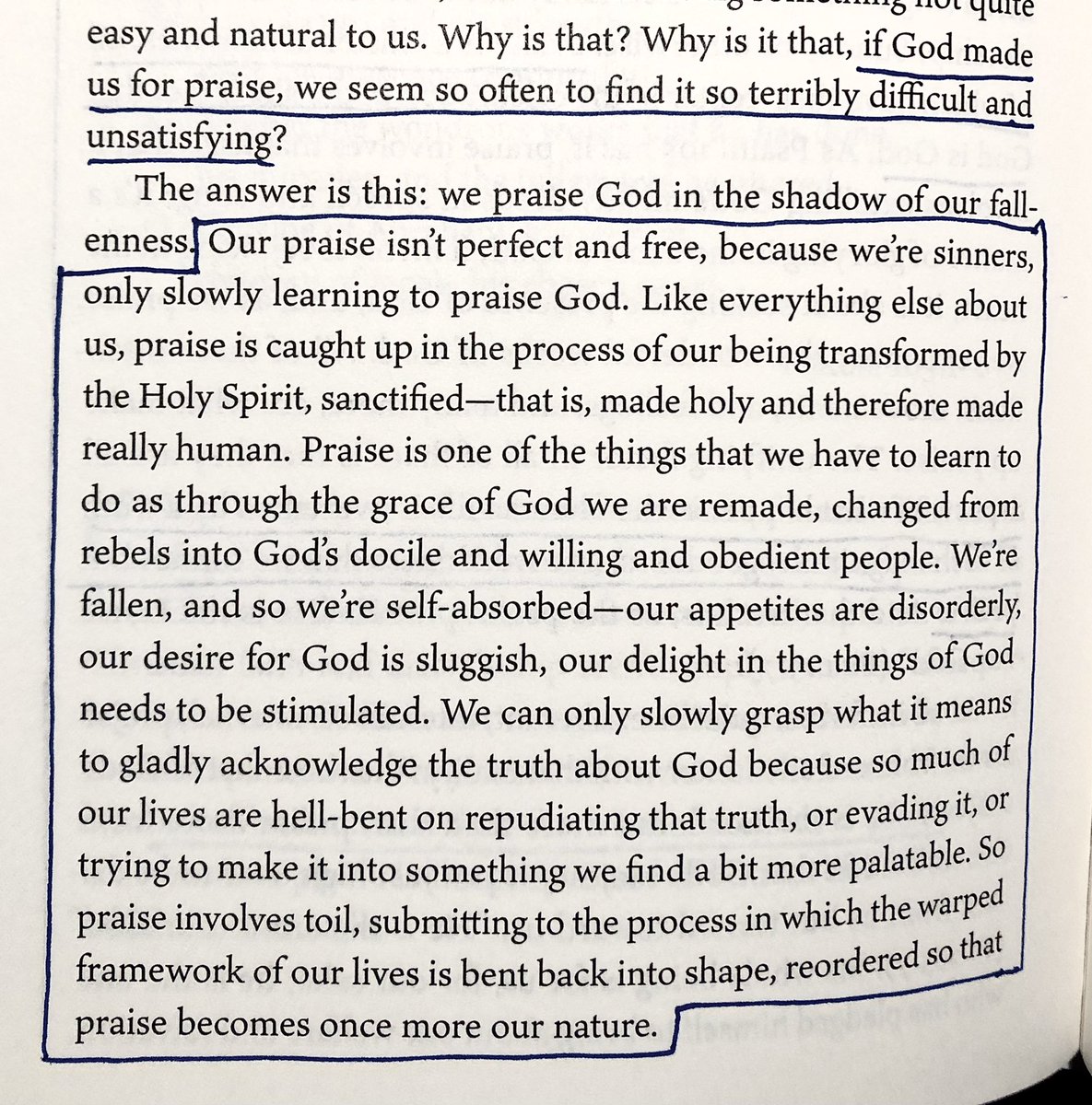 Webster: “Why is it that, if God made us for praise, we seem so often to find it so terribly difficult and unsatisfying?”