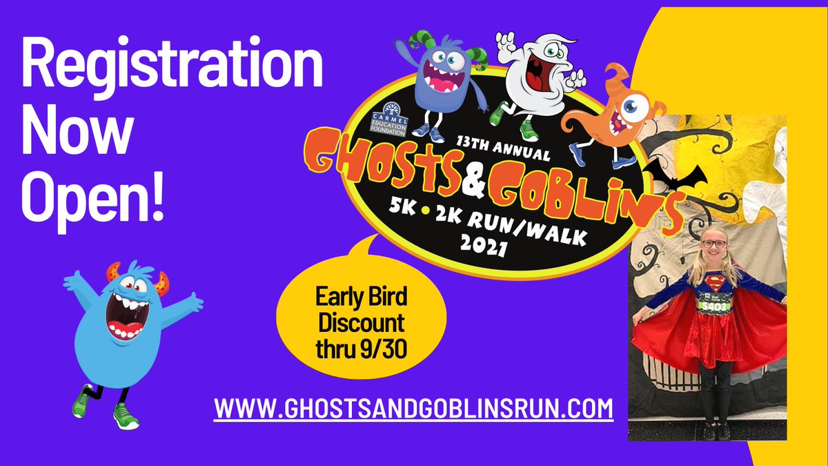It’s that time again! Get your themes and teams organized and get registered! 

Carmel Monthly is proud to be a sponsor of the 13th Annual Ghosts &amp; Goblins 5k/2k Run/Walk and a supporter of the Carmel Education Foundation! <a href="/CarmelEdFdn/">Carmel Education Foundation</a>