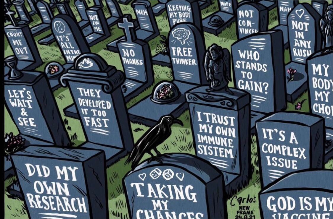 Mezar taşlarının üstündeki bazı yazılar:
-ben bağışıklık sistemime güveniyorum.
-ikna edici değil
-çok hızlı geliştirdiler 

Yoğun bakımlar aşısızlarla dolu. Milyonlarca insan öldü. Sıradaki olmamak İçin bilime güvenin.Aşınızı olun. #AsıMasıOlmıycam #AsıKarsıtları #asıkarsıtlığı