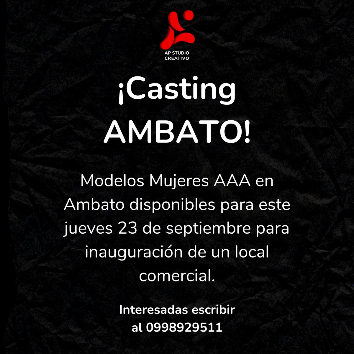 APStudioCreativ's tweet image. Se parte de nuestro Staff de Modelos. ¡Tu puedes ser el próximo talento!

#Modelos #Ecuador #Ambato #ModelosEcuador #Casting #Eventos #Pasarela #Marca.