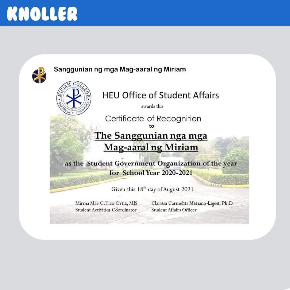 MCSanggu's tweet photo. Thank you, Knollers! 

Love,
Sanggunian 2020-2021 https://t.co/ezVqIctjBI