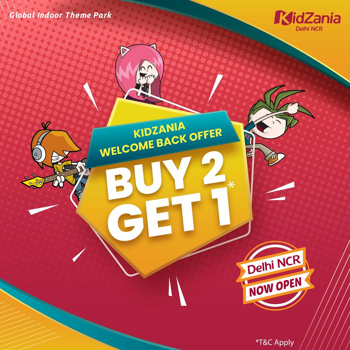 KidZaniaIndia's tweet image. Here is a perfect offer to unlock your dose of family 𝐦𝐚𝐬𝐭𝐢 🥳 𝐚𝐧𝐝 𝐥𝐞𝐚𝐫𝐧𝐢𝐧𝐠 📚 with our #WelcomeBackOffer.
𝐁𝐮𝐲 𝟐 𝐊𝐢𝐝 𝐓𝐢𝐜𝐤𝐞𝐭𝐬 𝐚𝐧𝐝 𝐆𝐞𝐭 𝟏 𝐀𝐝𝐮𝐥𝐭 𝐭𝐢𝐜𝐤𝐞𝐭 𝐅𝐑𝐄𝐄 🆓
Pre-book your tickets NOW on bit.ly/KZWelcomeBack