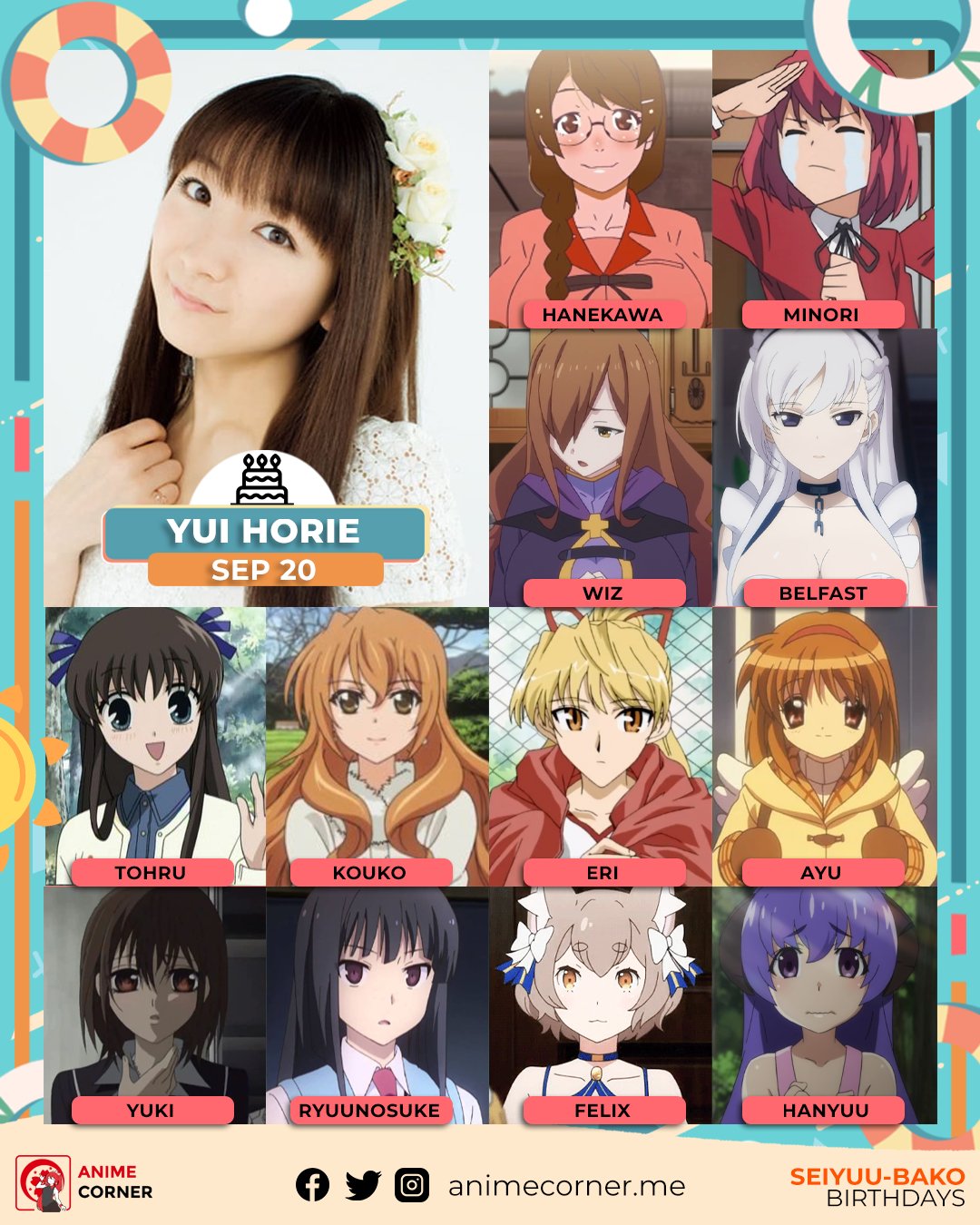 Anime Corner в Twitter: „Happy 45th Birthday to Yui Horie! 🥳 Hocchan is known for voicing Tsubasa Hanekawa from Monogatari Series, Tohru Honda from Fruits Basket 2001, Minori Kushieda from Toradora, Kouko Anime Corner в Twitter: „Happy 45th Birthday to Yui Horie! 🥳 Hocchan is known for voicing Tsubasa Hanekawa from Monogatari Series, Tohru Honda from Fruits Basket 2001, Minori Kushieda from Toradora, Kouko