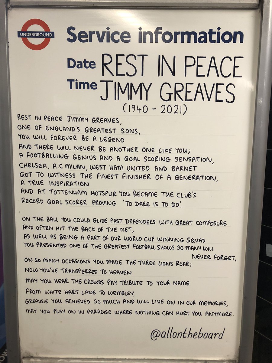 NickGodwinsport's tweet photo. Seven Sisters Tube station joining in the tributes to Jimmy Greaves. #thfc #cfc https://t.co/axYg13VoT1