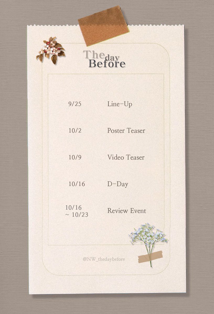 NW_thedaybefore's tweet photo. 🗓 낫웡 합작 『𝑻𝒉𝒆 𝑫𝒂𝒚 𝑩𝒆𝒇𝒐𝒓𝒆』 𝐓𝐈𝐌𝐄𝐓𝐀𝐁𝐋𝐄 https://t.co/vxDWB6nW10
