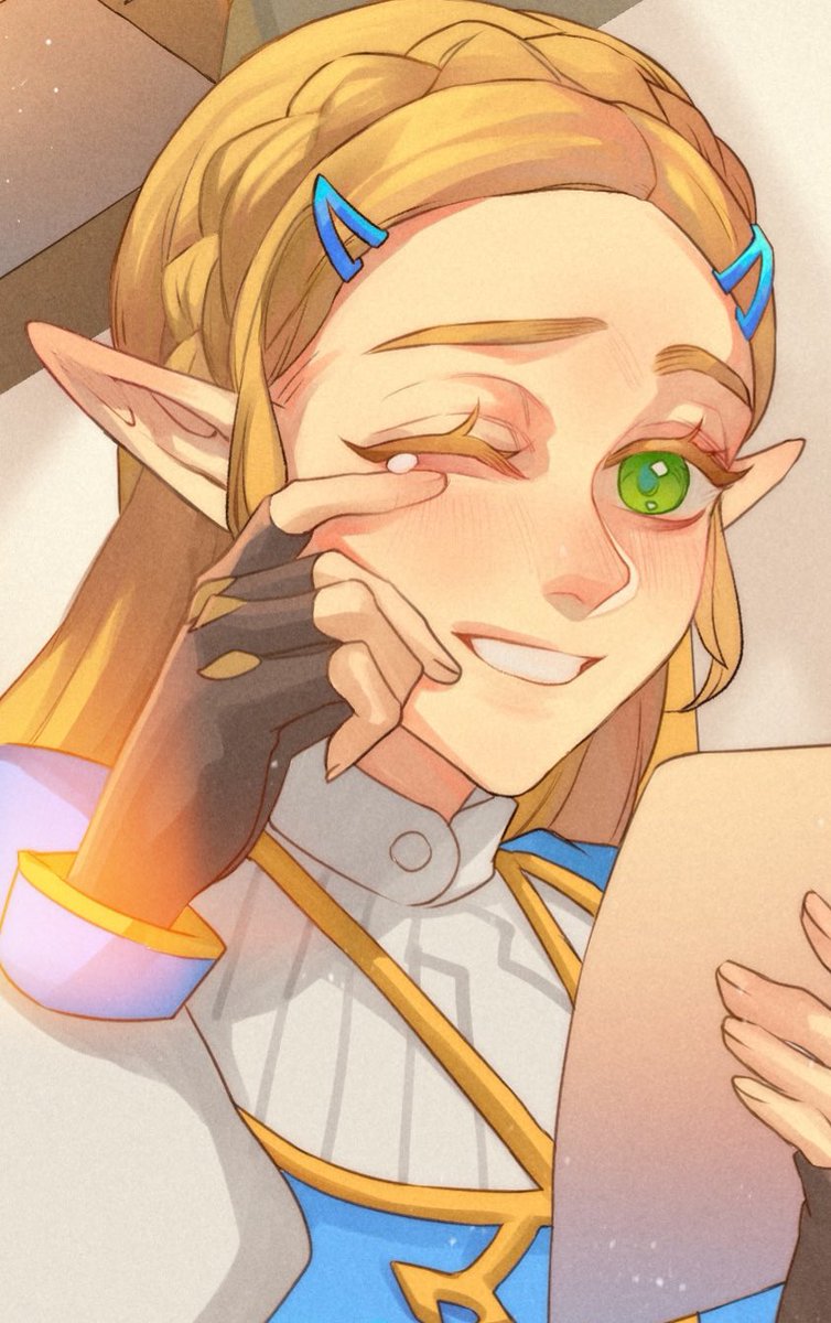 princess zelda 1girl pointy ears green eyes blonde hair one eye closed gloves smile  illustration images