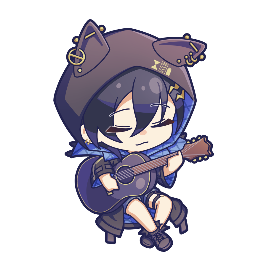 hood closed eyes solo instrument 1boy male focus lightning bolt symbol  illustration images