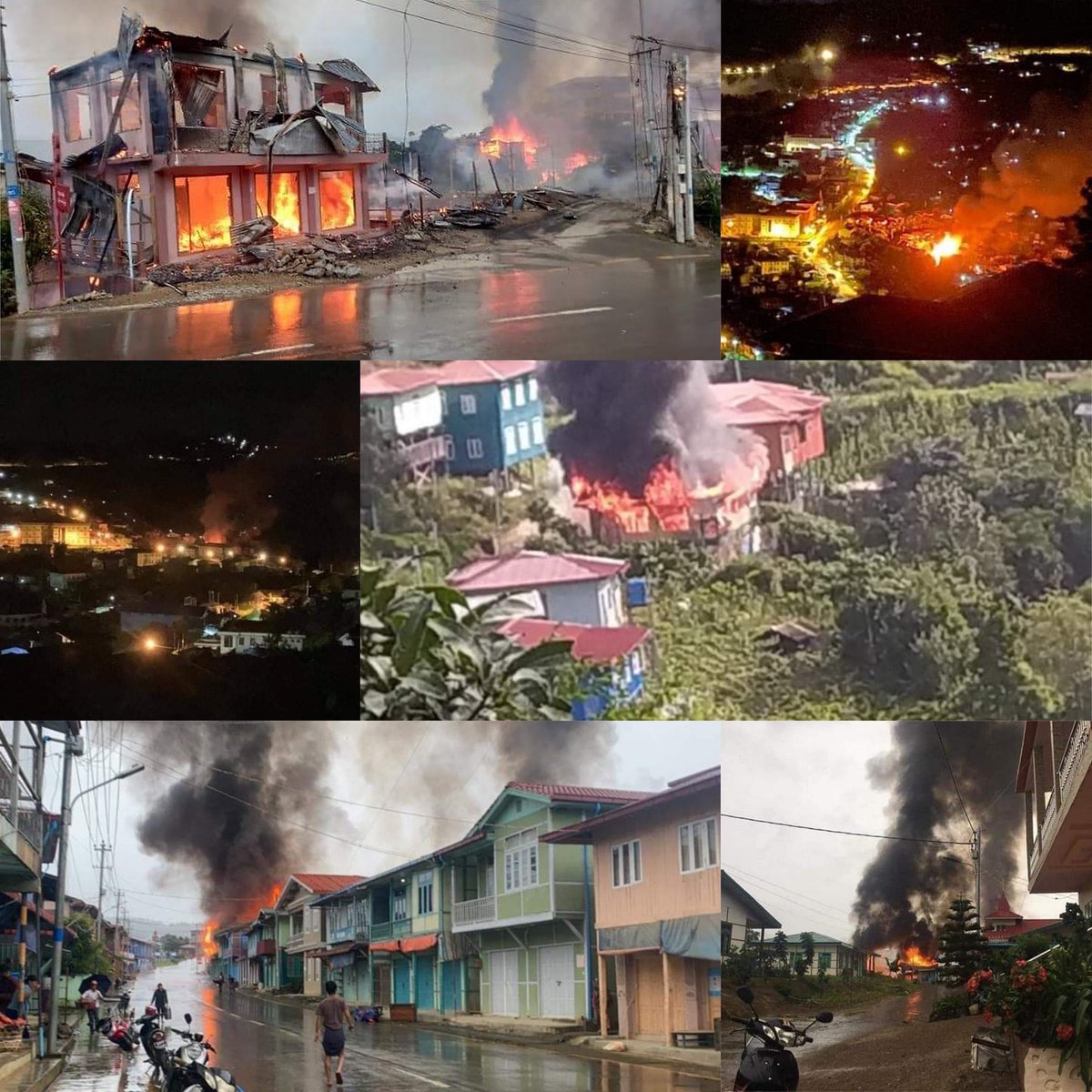nslwin's tweet photo. Due to indiscriminate shelling of Military Terrorists at Residential Areas in Chin state including Thantalang &amp; Hakha, civilians living inside houses including 9yo and 15yo children were injured, many houses were burnt down &amp; thousands of residents fled from houses.#HelpChinState https://t.co/GnDfCZ5On9