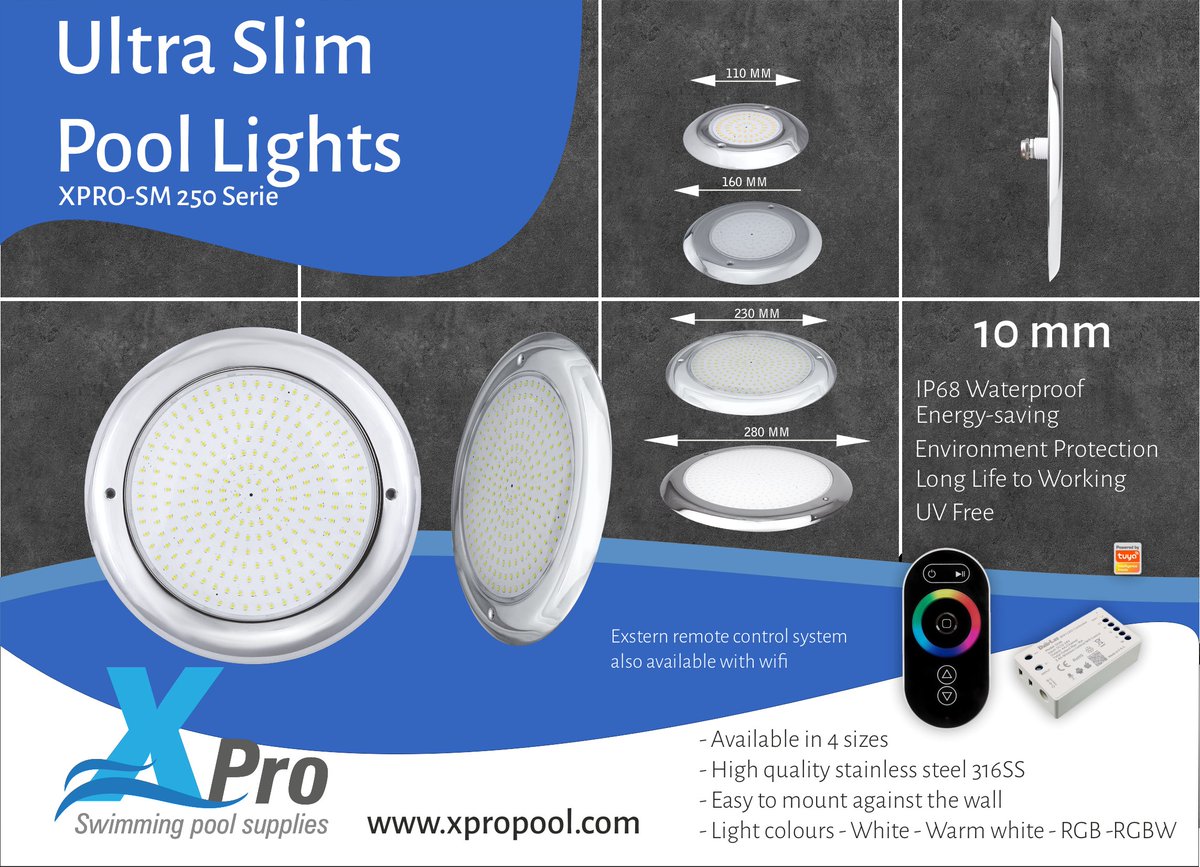 PoolXpro's tweet image. New!
Our ultra slime line of pool lights.  10 mm thick , high quality stainless steel , nicely polished , available in 4 sizes. easy to mount , no nice needed.
For more information please feel free to contact us. e-mail info@xpropool.com.   prices are affordable.