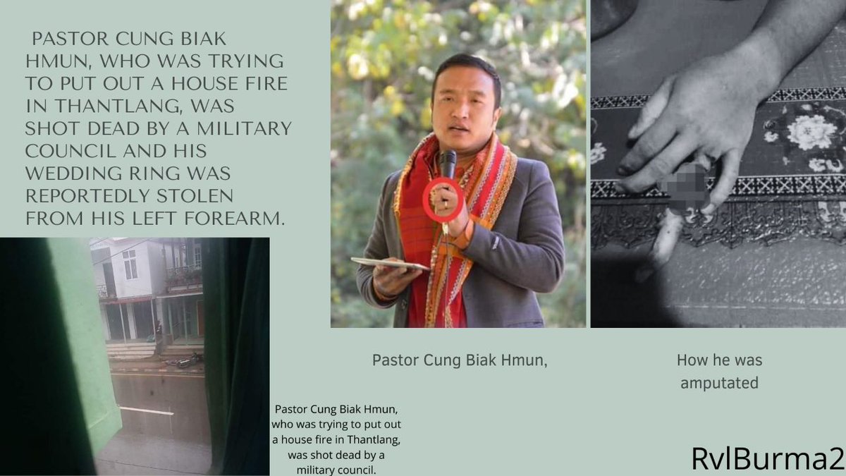 Junta troops opened fire on a cleric who was trying to put out a house in #Thantlang yesterday.They also cut off his hand.The military's atrocities against humanity continue every day &amp; international community and <a href="/ASEAN/">ASEAN</a> are still watching.
#WhatsHappeninglnMyanmar
#HelpChinState