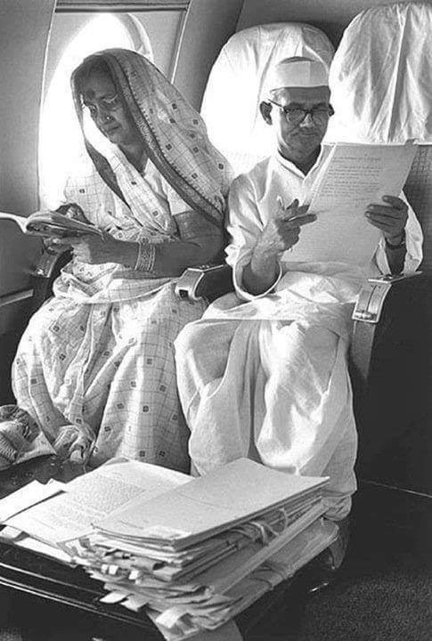 Old pic : My grandfather & Prime minister Sh. Lal Bahadur Shastri ji Reading Files In Aeroplane.